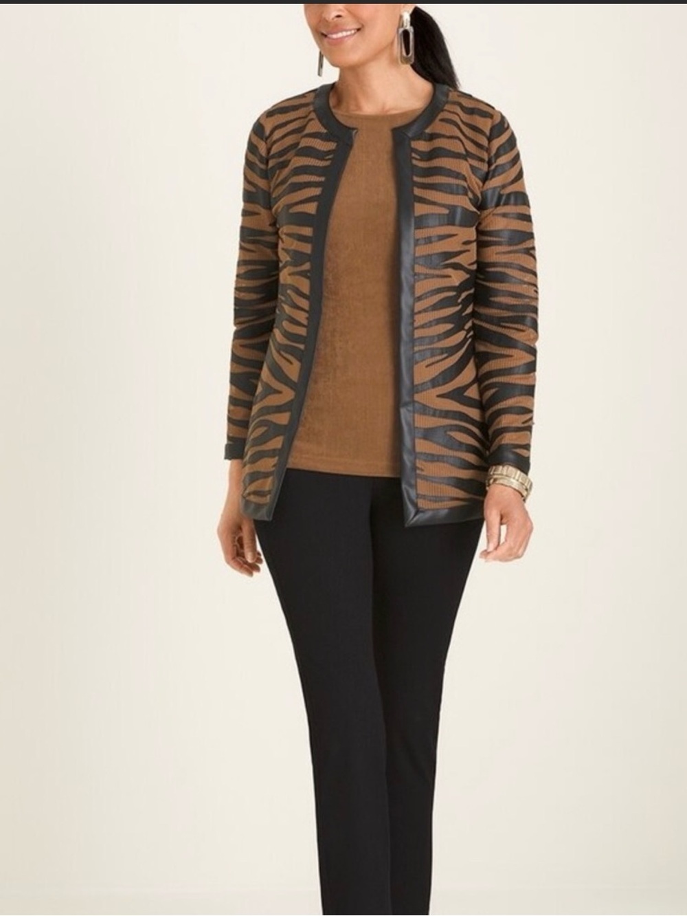 Chico’s Travelers Collection Animal Striped Mesh Jacket.  Chico’s Size 2; Regula